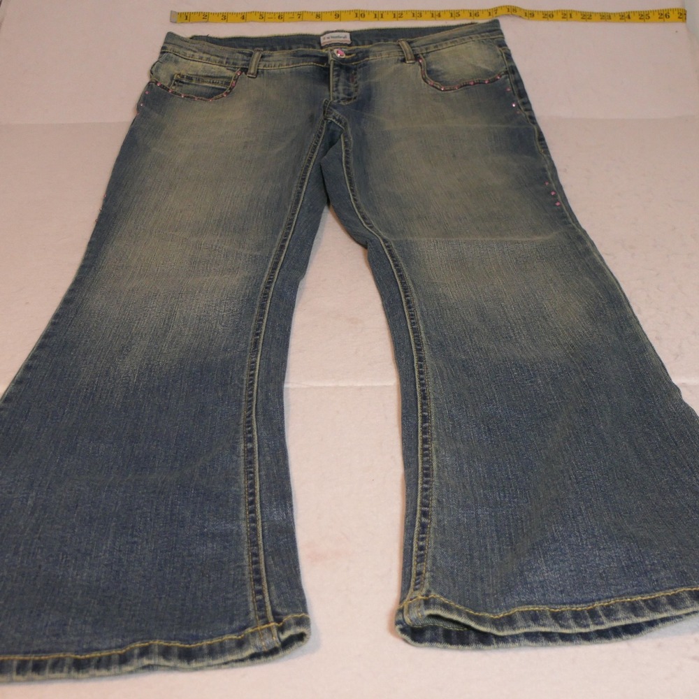 No Boundaries Juniors Flare Jeans 13 Blue Rhinestone Y2K Nostalgic Pop Culture